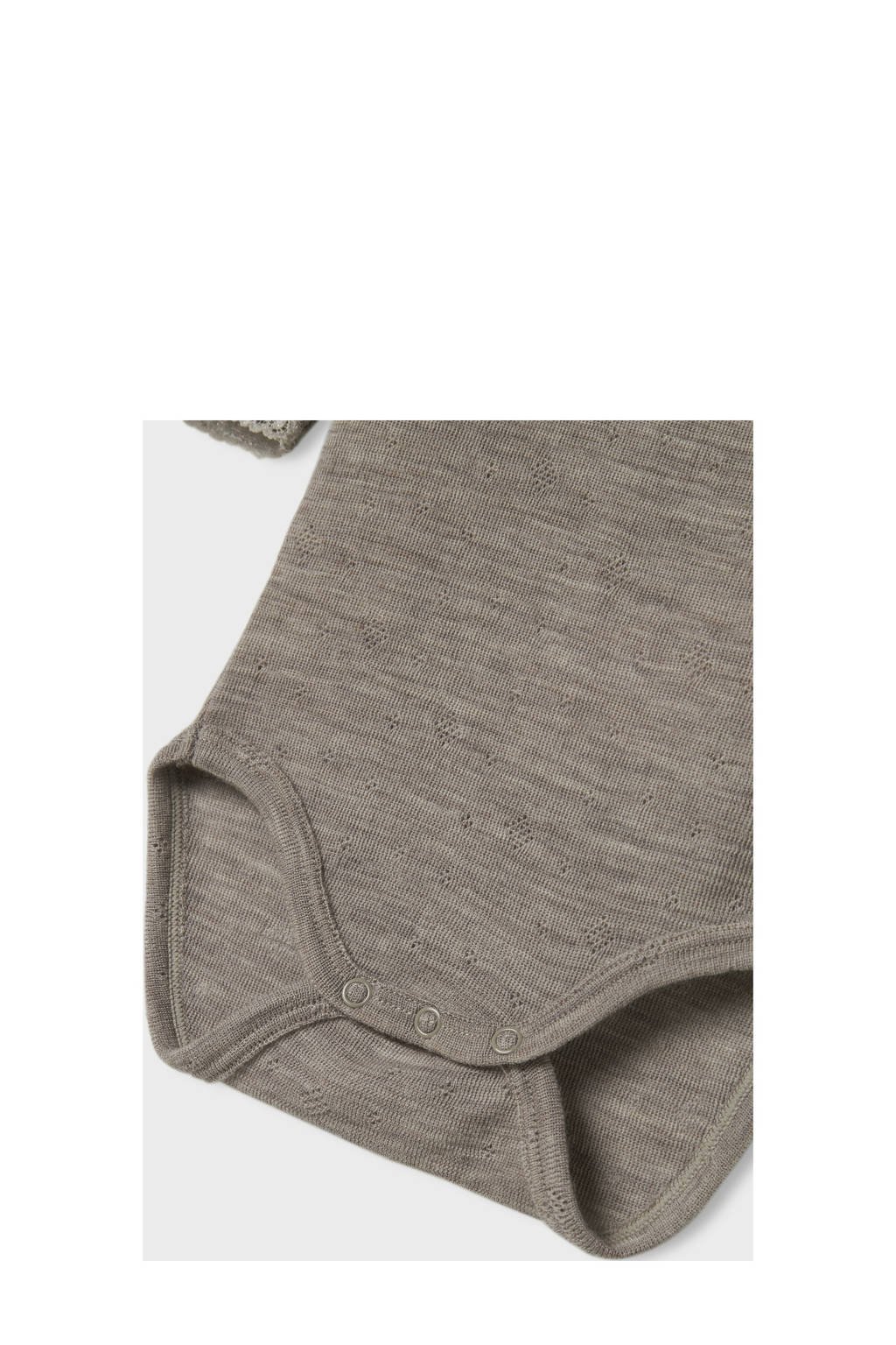 NAME IT BABY wollen romper grijsbruin