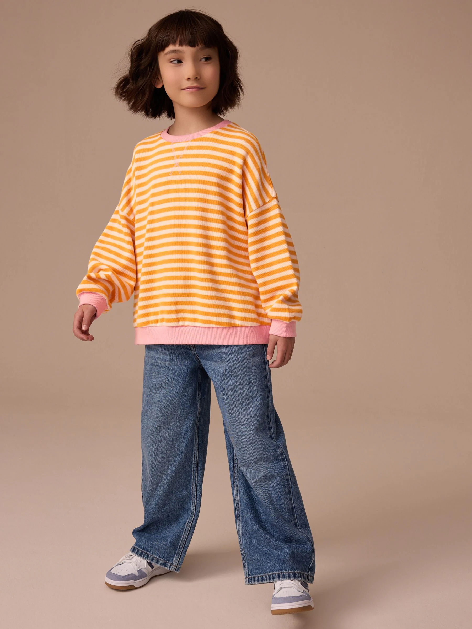 Oranje/roze - Oversized behaaglijke ribbelsweatshirt (3 - 16 jr)
