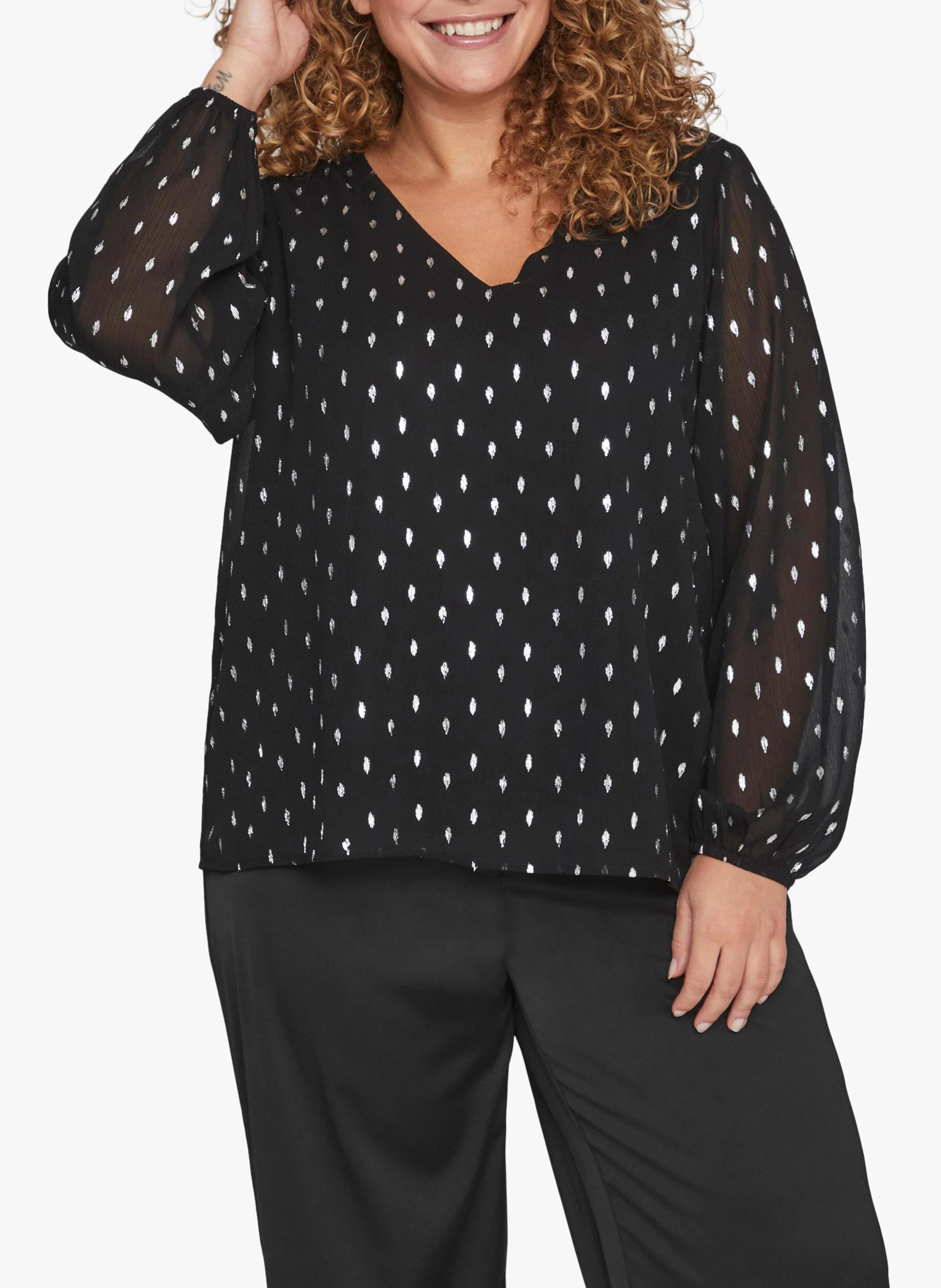 MINJA - Blouse col V imprimée pois | Noir