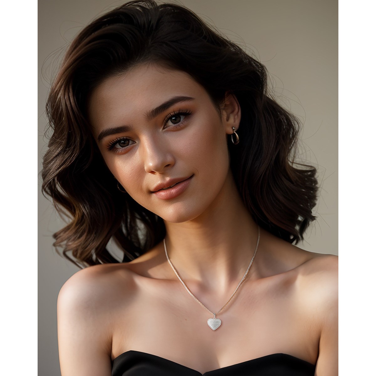 Collier Pendentif Coeur en Or Blanc 750 et Diamant avec Chaîne - 1.862gr | Aden Boutique