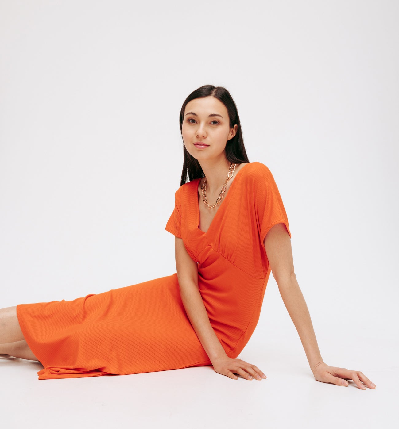 Robe ctelée unie Femme - Orange