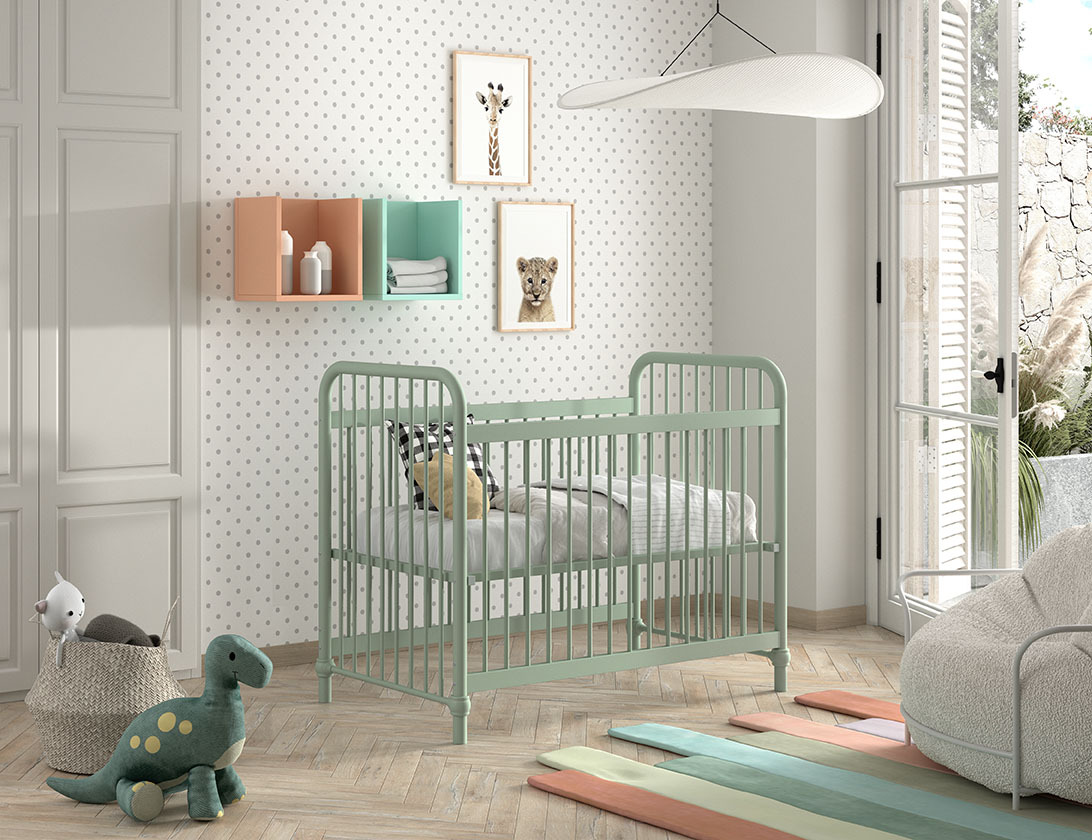 Babybett BRONXX - olivegrün matt - Metall - 60x120 cm