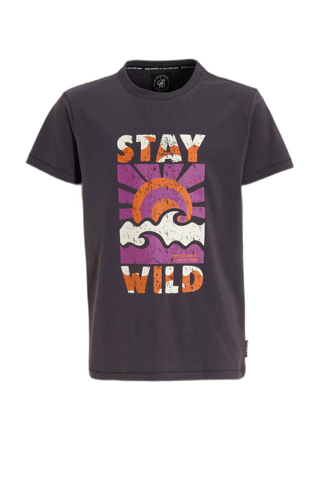 Me & My Monkey T-shirt Philly met printopdruk donkergrijs