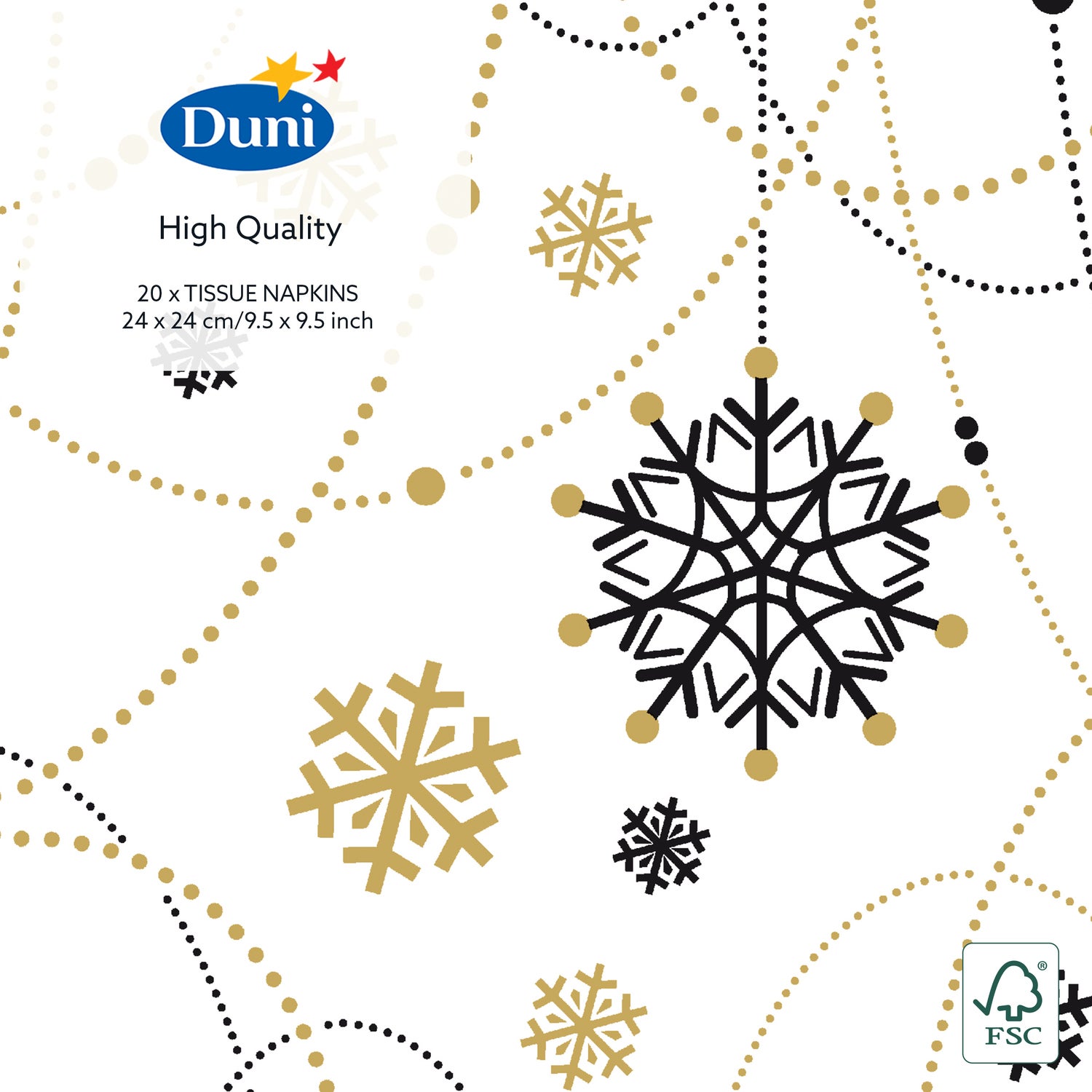 Duni kerstservet sneeuwvlok 24 x 24 cm 20 stuks wit