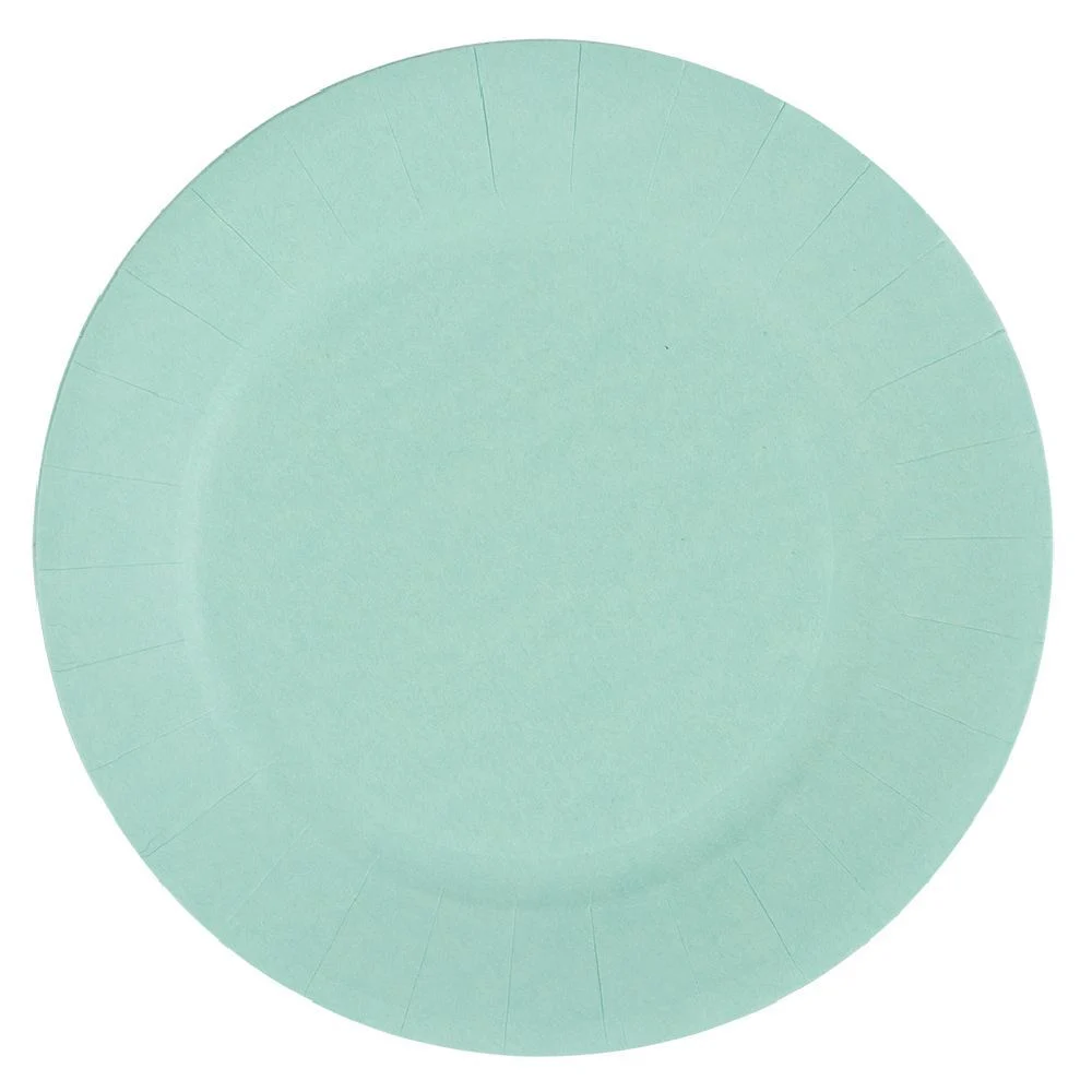 Lot de 10 assiettes en carton vert d'eau Ø18 cm