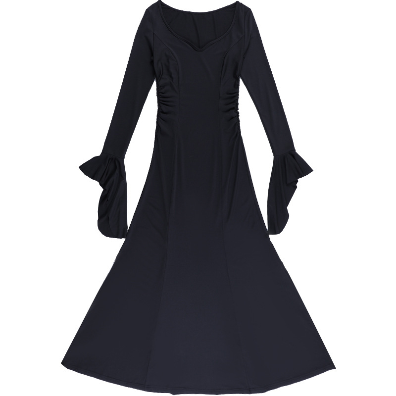 (170cm) Fasnachts Erwachsenen Kostüm Bodenlanges Vampir Kleid Morticia Addams Verkleidung für Motto Partys / Halloween - Schwarz