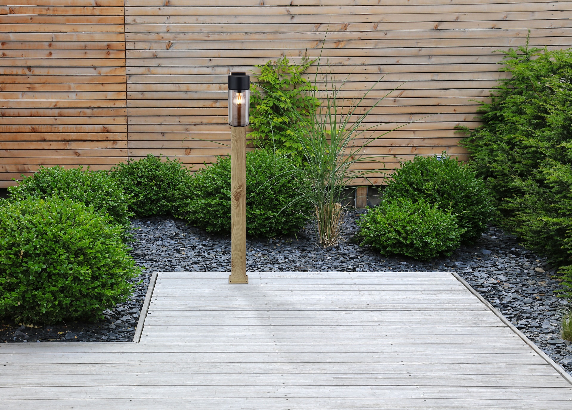 GLOBO Retrofit Wegeleuchte ETSI 100 cm Holzoptik