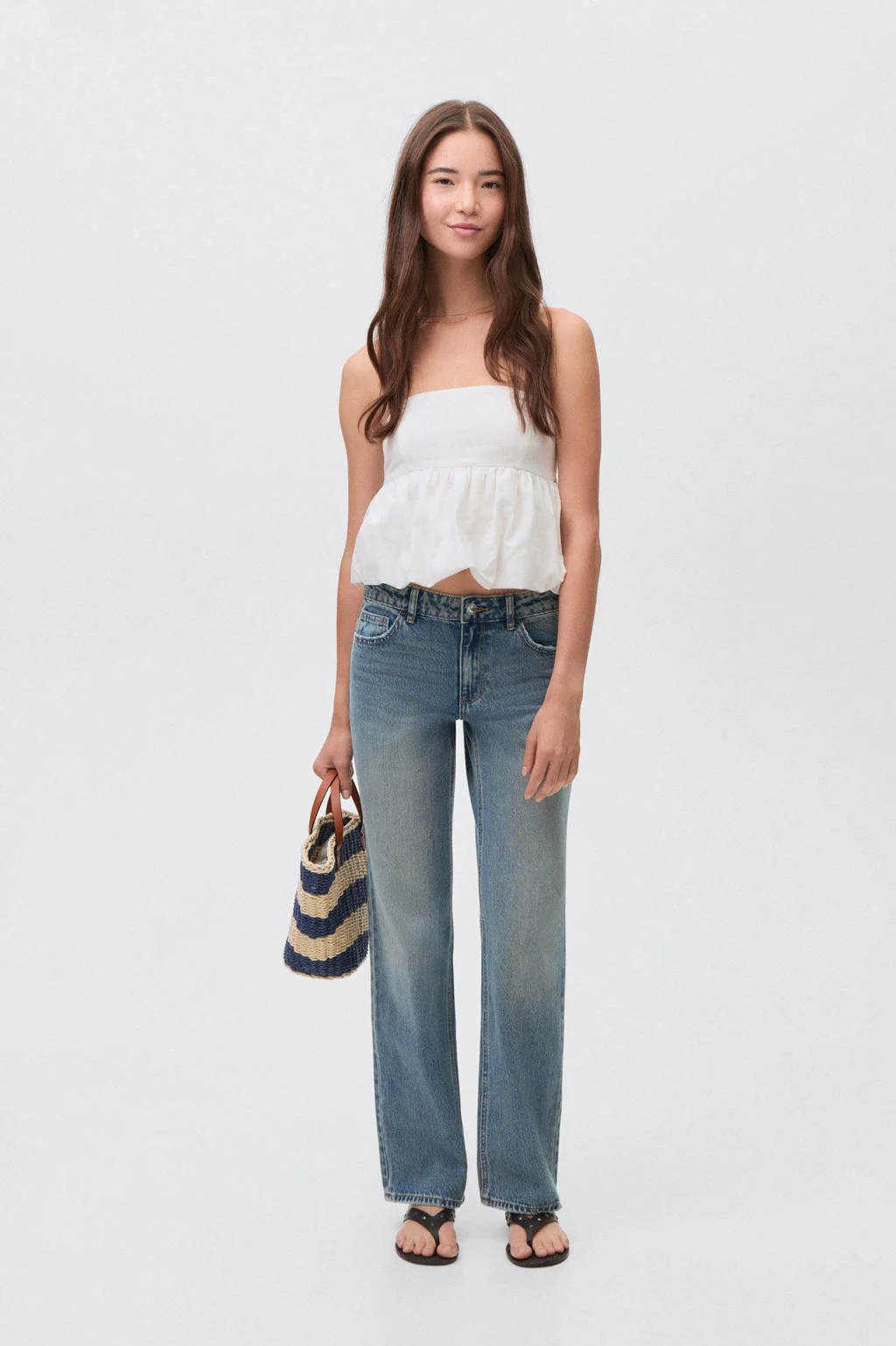 MANGO TEEN low waist straight leg jeans medium blue denim