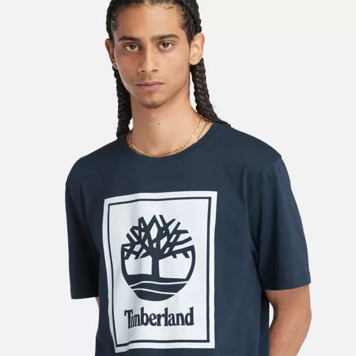 T-shirt à logo bloc pour homme en bleu marine