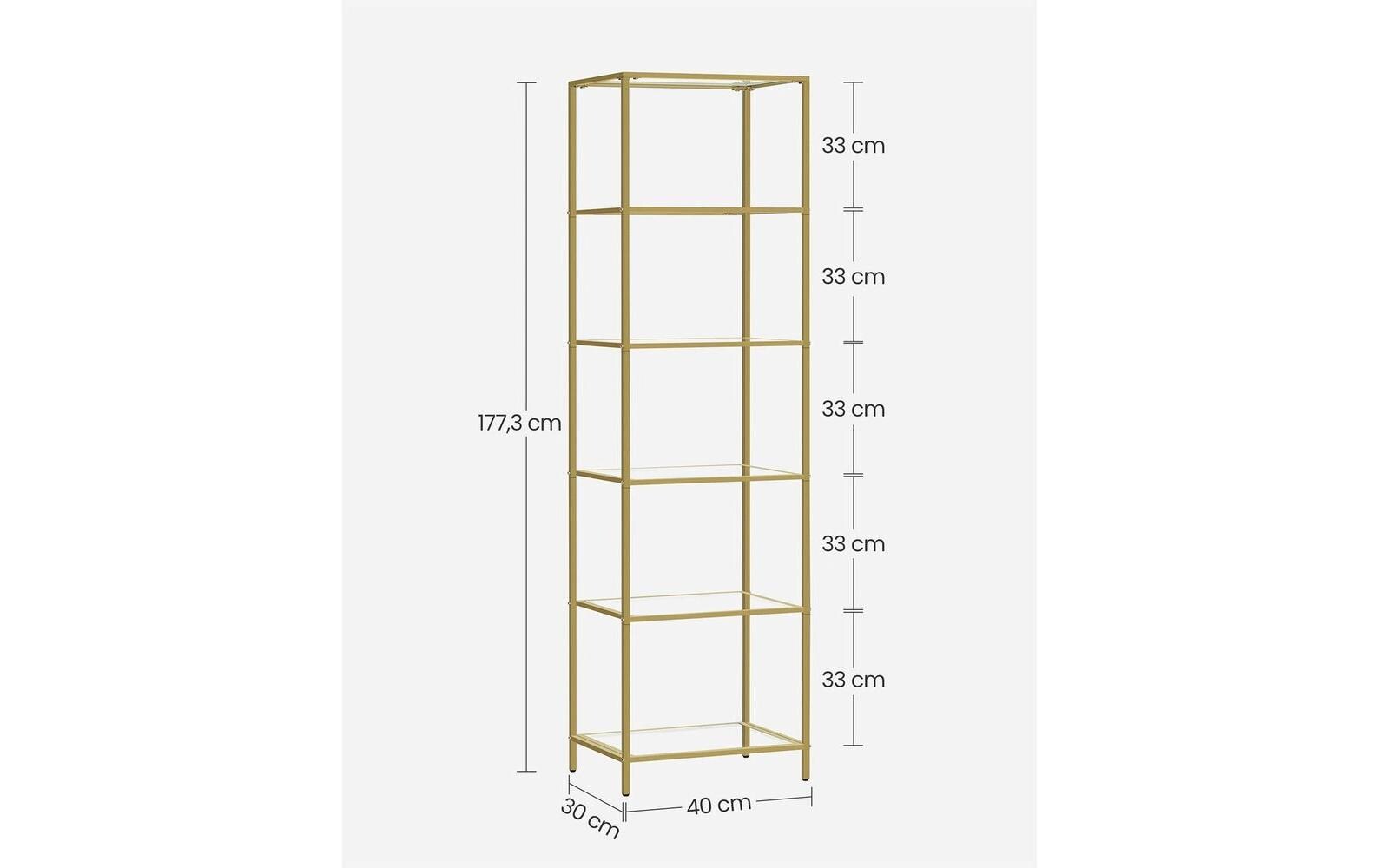 Regal 5 Ablagen 40 x 177.3 cm, GoldRegal mit Glasablagen