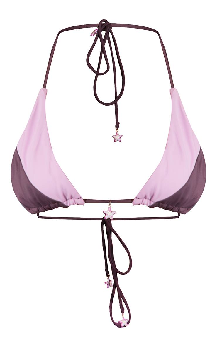 Violet Haut De Bikini Triangle Froncé Prune À Contraste