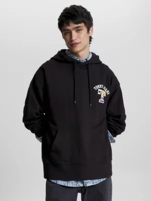 Moletom com capuz e estampa nas costas, modelagem relaxada