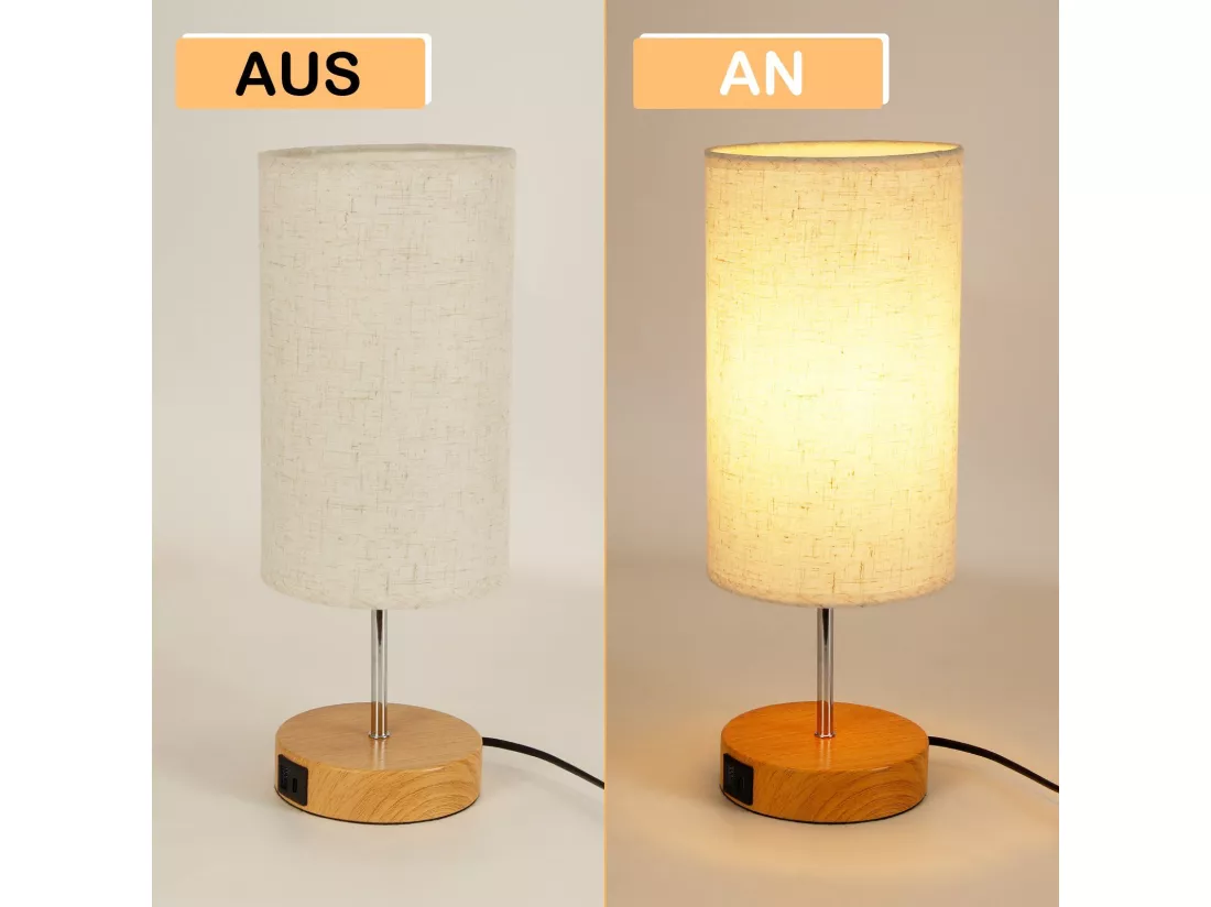 NETTLIFE Lampe de table tactile dimmable E27 abat-jour en tissu moderne avec fonction de chargement USB