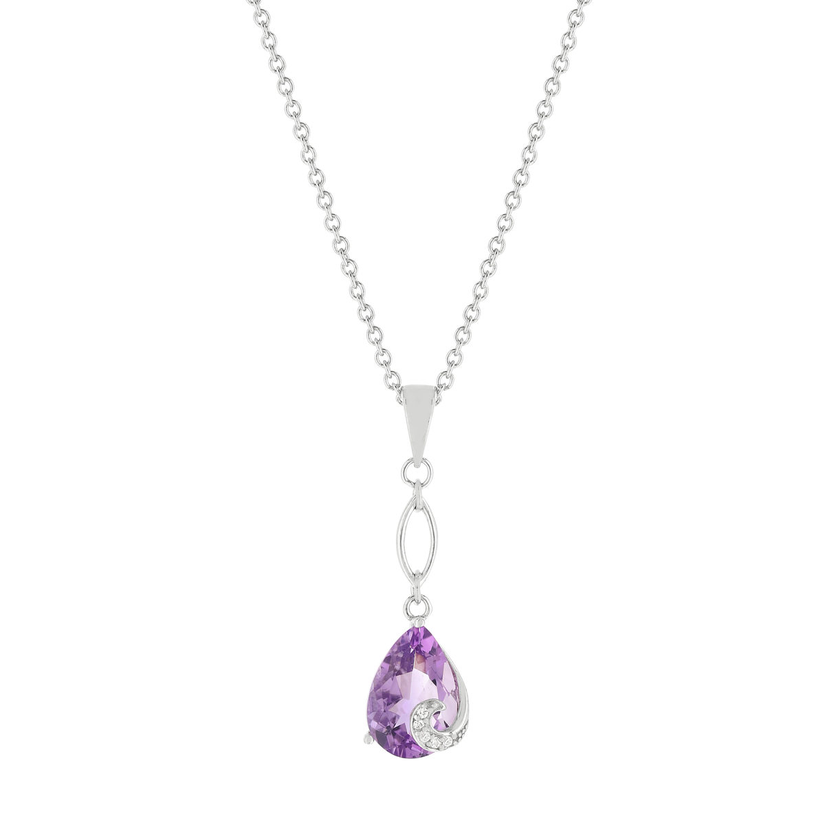Collier argent 925 améthyste taille poire et zirconias 45 cm