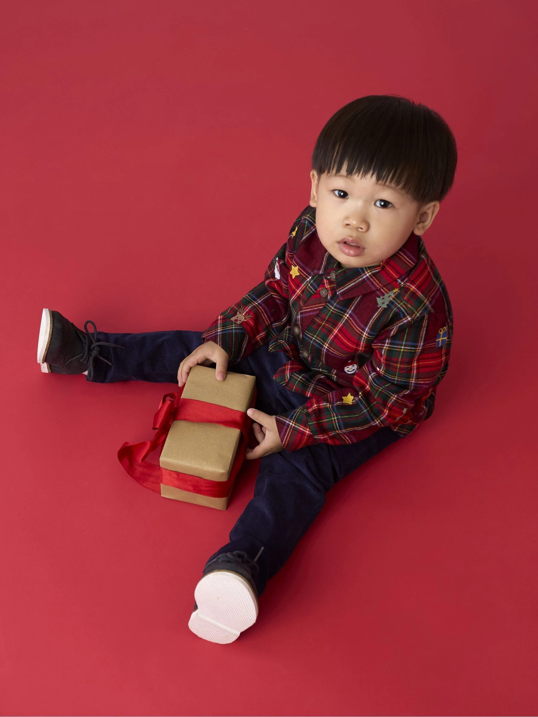 JoJo Maman Bébé geborduurd Ruit Kerstmis overhemd