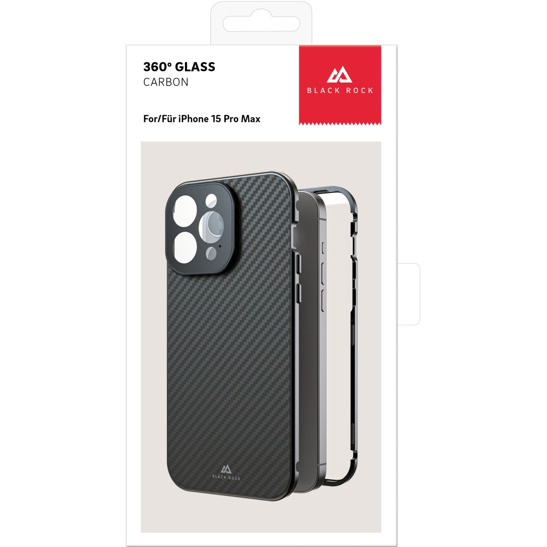 iPhone 15 Pro Max Magnetische 360° Glass Schutzhülle mit Echt Carbon Backcover   Display- / Kameraschutz (1330TGCB02) - Schwarz