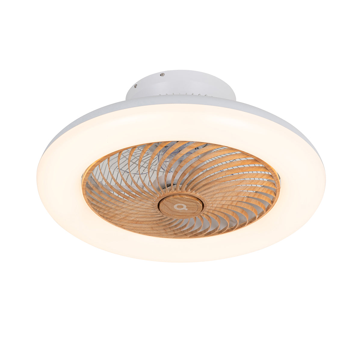 QAZQA Plafondventilator wit met hout print 55cm incl. LED dimbaar met