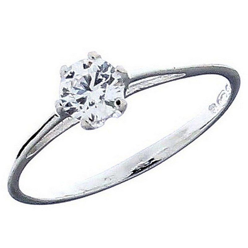 Bague alliance femme taille 50 avec solitaire rond cz cristal en argent 0,5cm en50