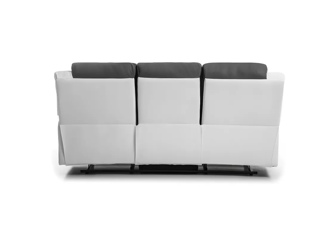 Canapé Relaxation 3 places Simili cuir Léo - Blanc et gris - L193 x 93 x 96cm - Loungitude