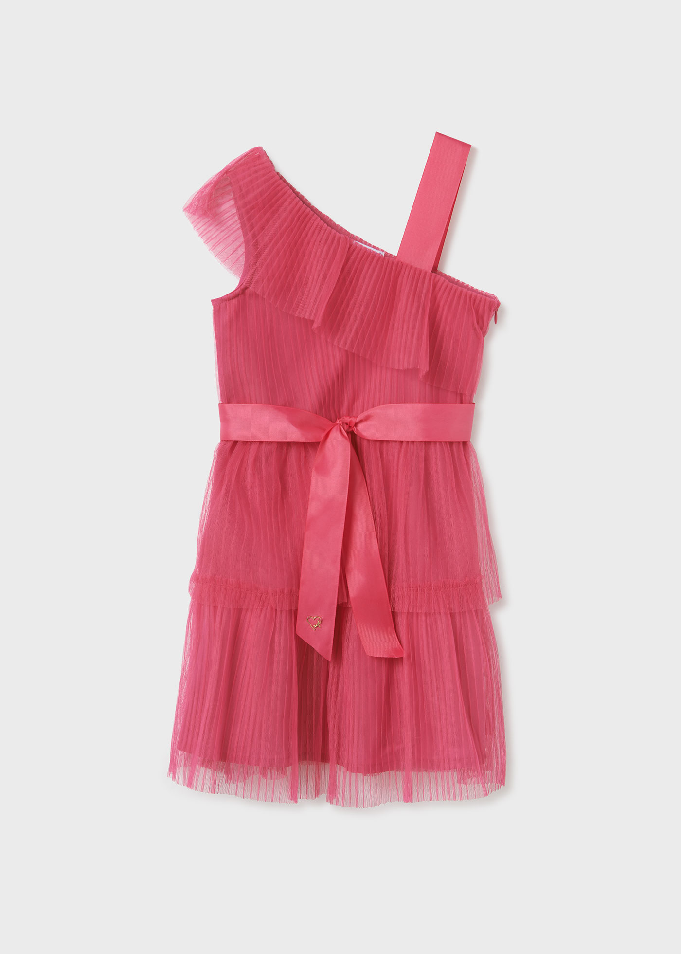 Vestido assimétrico de tule com fio metálico para meninas