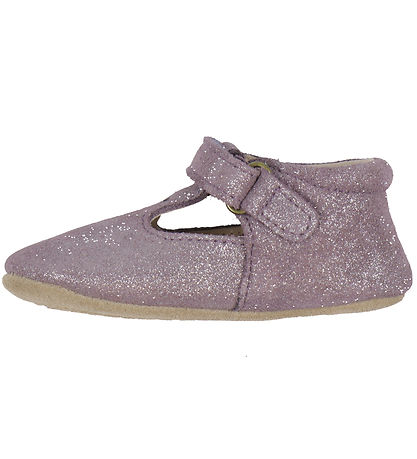 Melton Leder-Krabbelschuhe - Mary Jane - Purple Dove m. Glitzer