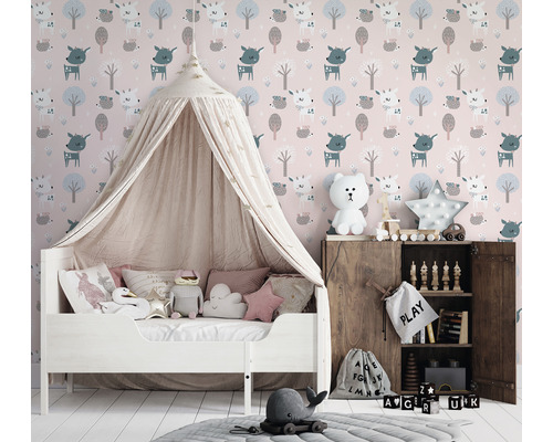 Vliesbehang 45836 Kids Walls hert egel roze blauw