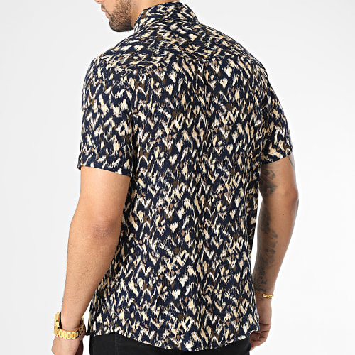 Chemise Manches Courtes Bleu Marine Beige