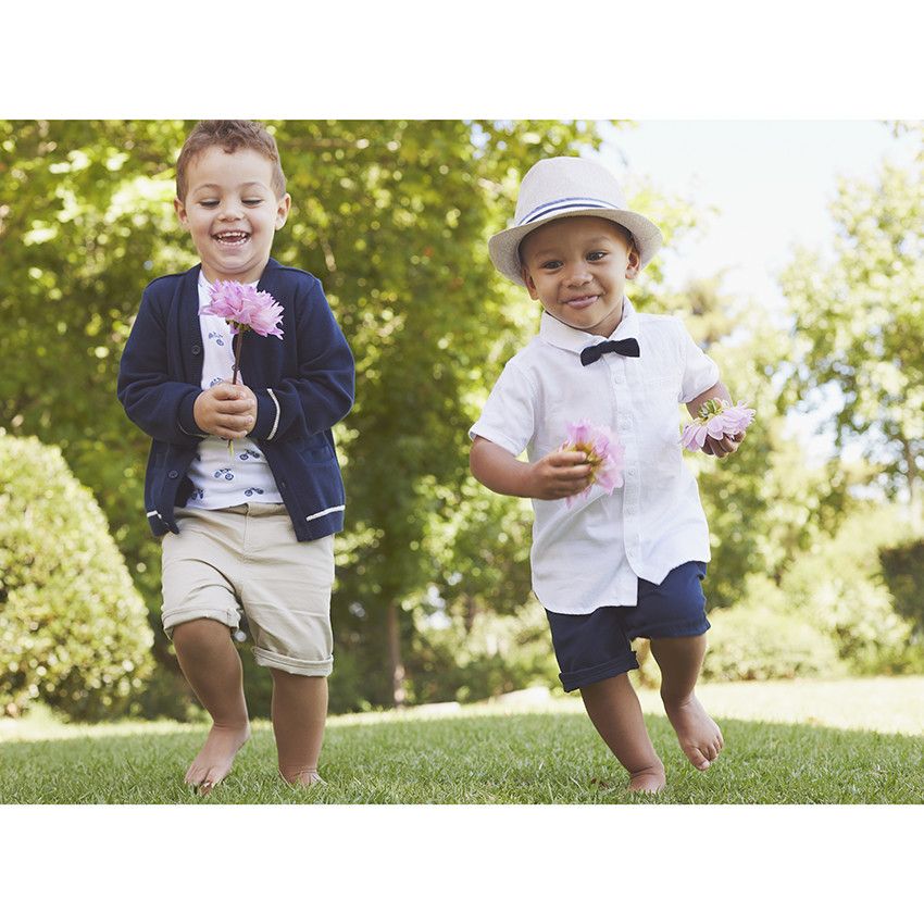 Bermuda coupe chino uni en coton armuré pour bébé garçon - Ecru