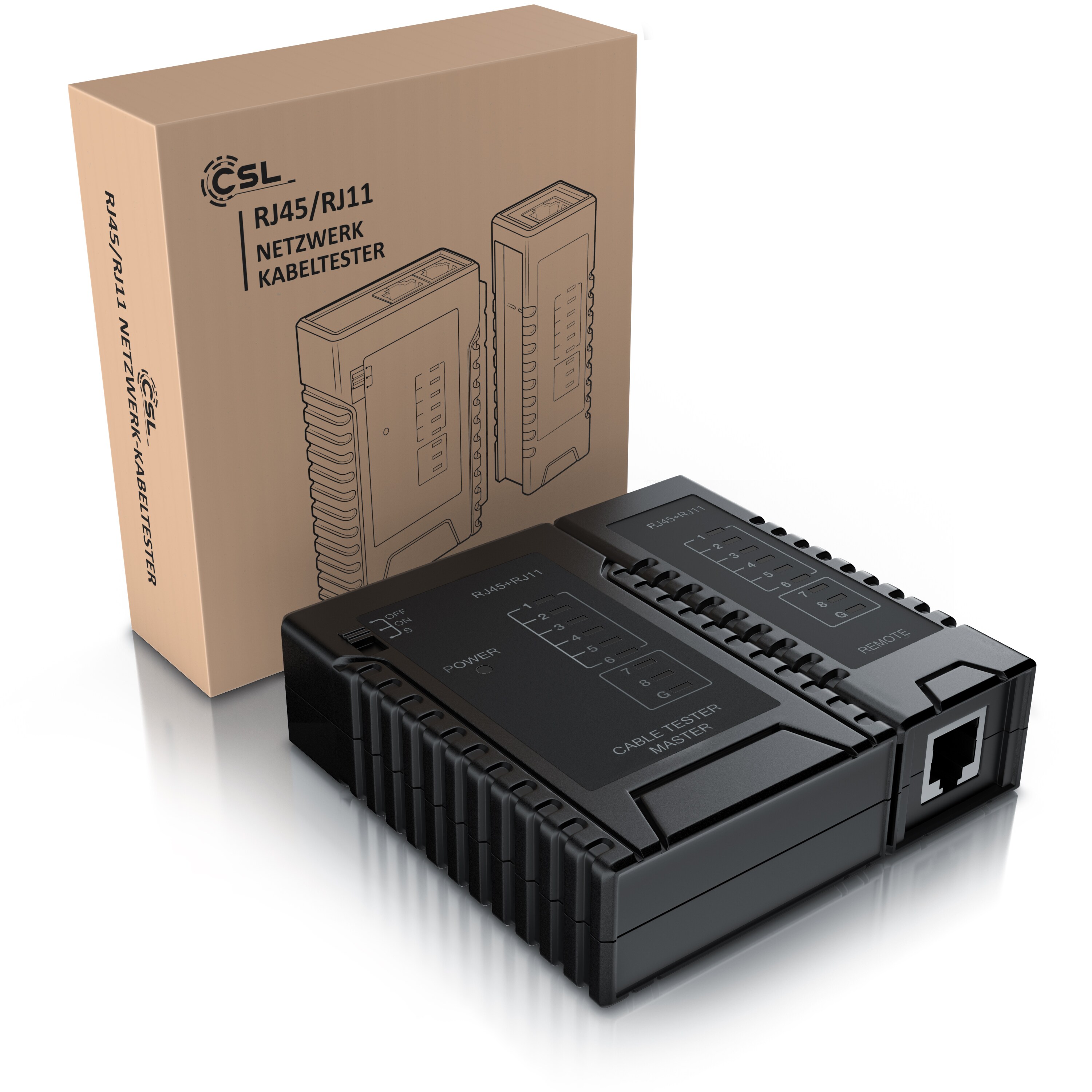 CSL Netzwerk Kabeltester für RJ45 & RJ11 Kabel Testen von Leitungen in Böden, Wänden & Decken