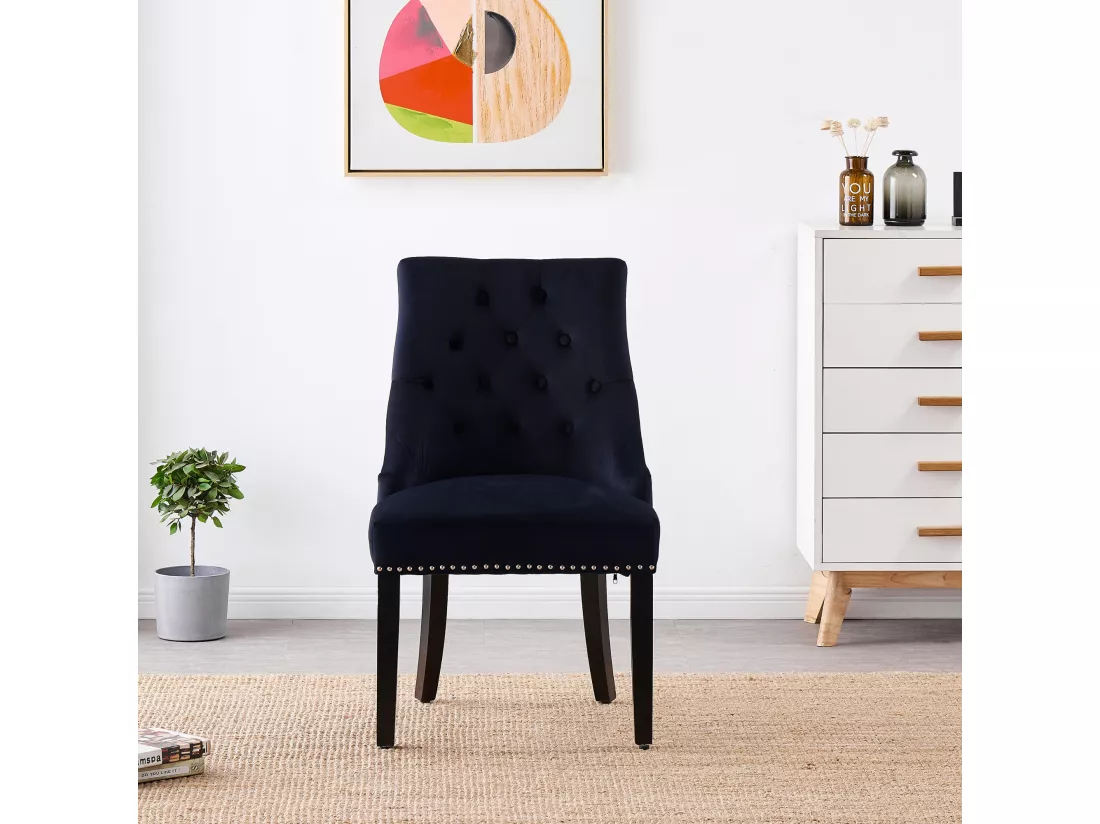 Lot de 6 chaises de salle à manger Windsor - Revêtement en velours et pieds robustes en bois massif - Parfaites pour votre salle à manger et votre salon - Noir