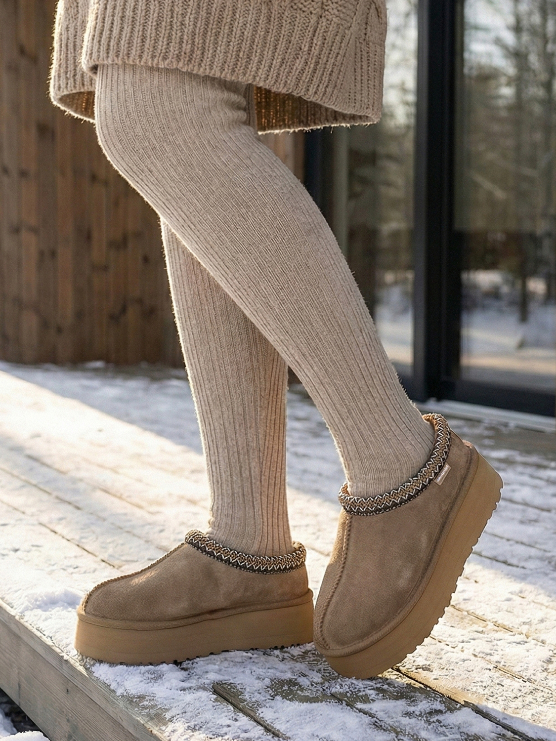 CPH Comfort Chestnut Platform Suede Wool Slippers