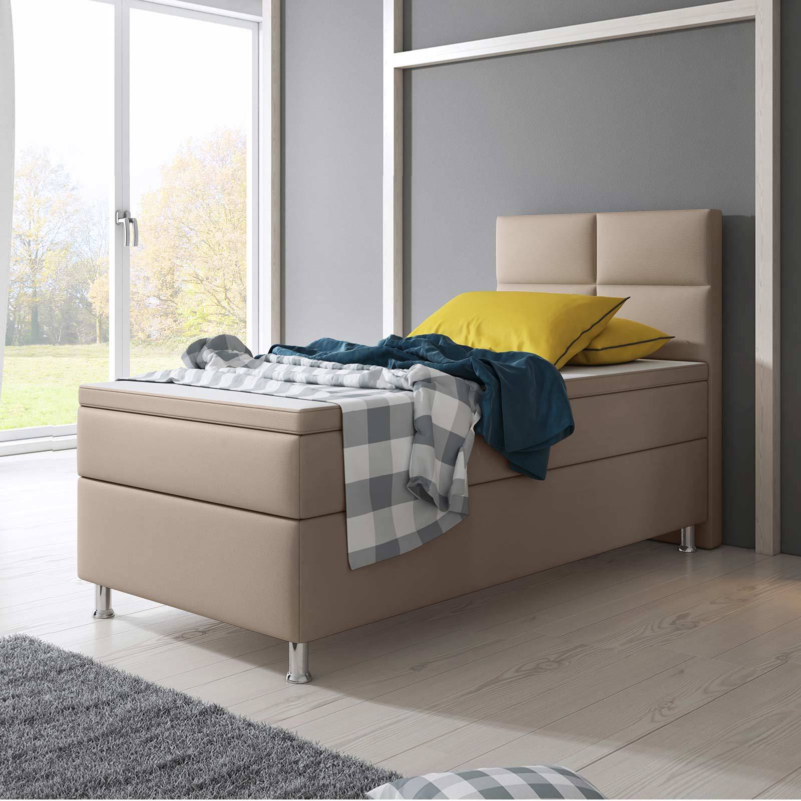 Boxspringbett - beige - Kunstleder - mit Topper - H3 - 90x200 cm