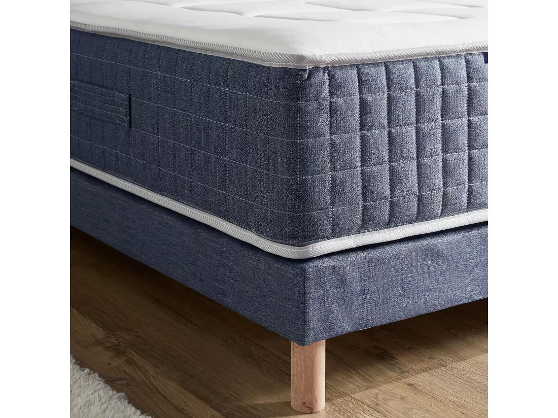 Sommier tapissier à lattes bleu denim made in France Dimensions - 2x80 x 200 cm
