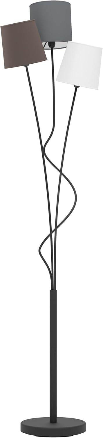 EGLO Stehlampe Maronda, 3 flammige Stehleuchte, Standleuchte aus Stahl und Stoff, Farbe: Schwarz, anthrazit, weiß, braun, Fassung: E14, inkl. Trittschalter