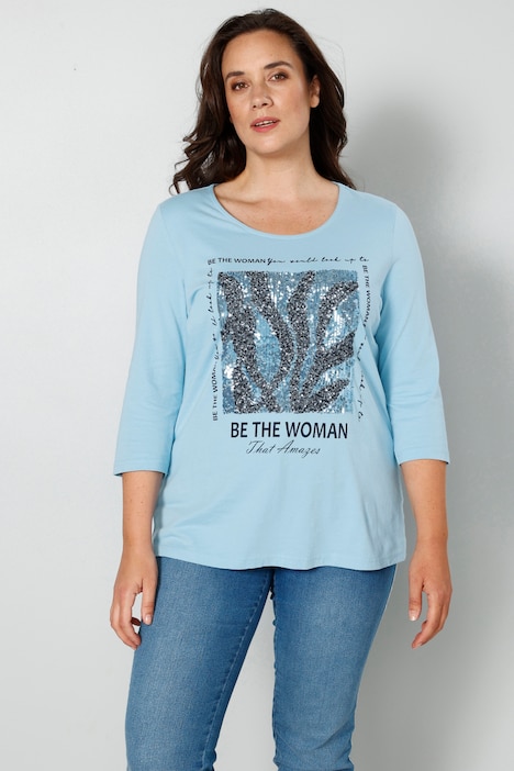 T-Shirt, Pailletten-Motiv, 3/4-Ärmel