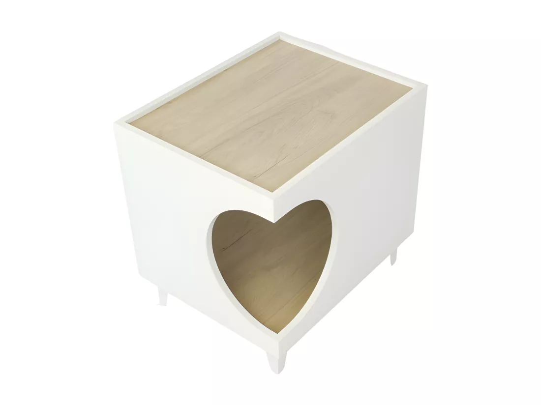 Table d'Appoint pour chien et chat ELLIE - Blanc/Chêne - Entrée latérale, 1 porte.