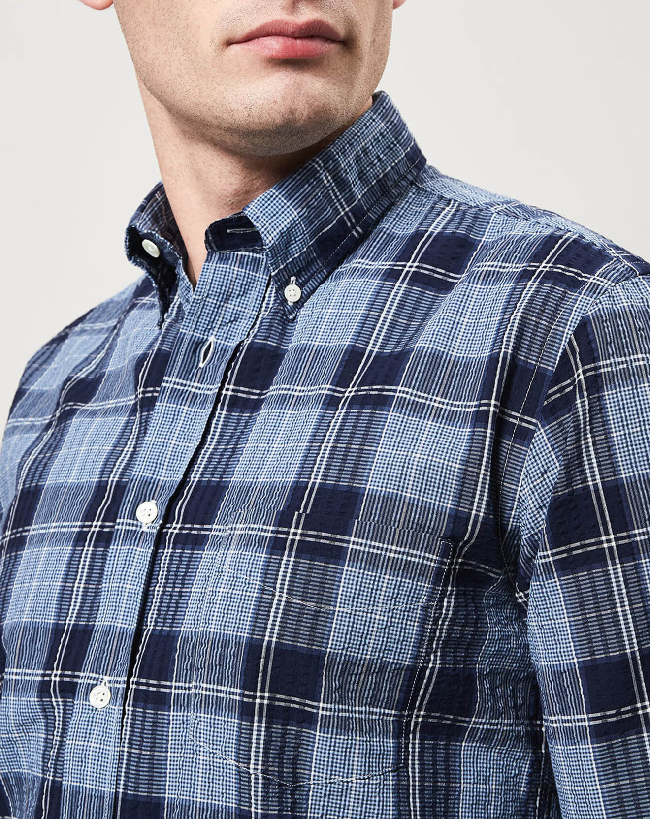 Hartford Chemise regular Pal à carreaux gauffrés bleu/marine