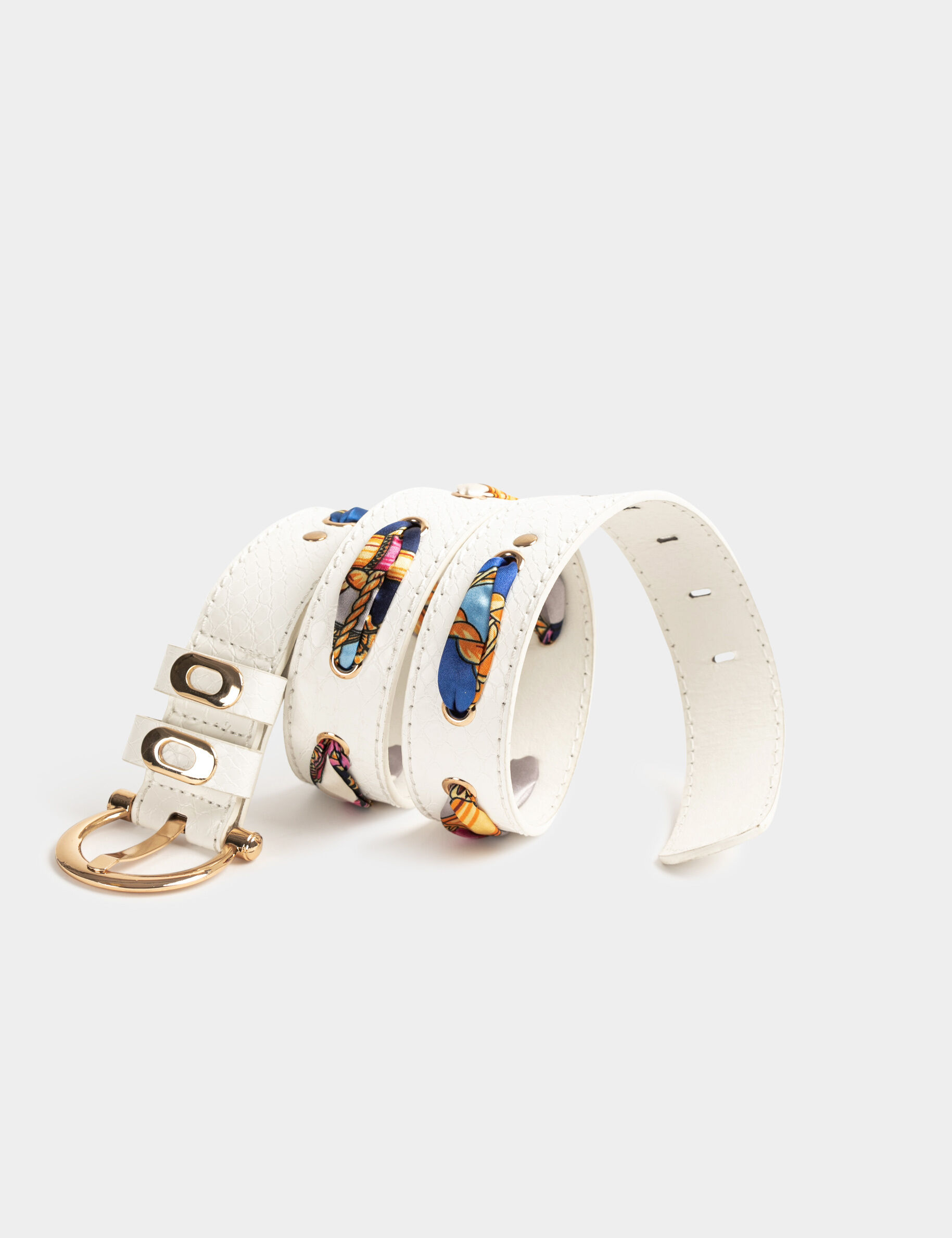 Ceinture avec foulard et aspect croco blanc femme - blanc
