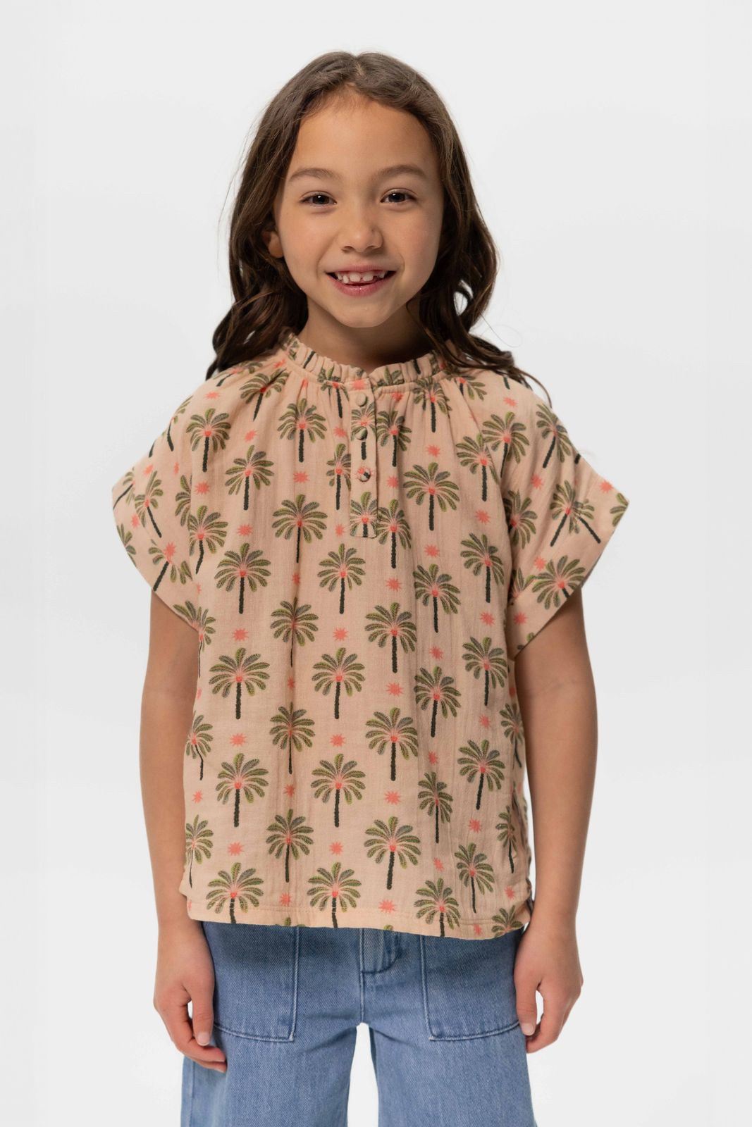Licht oranje blouse met palmboomprint