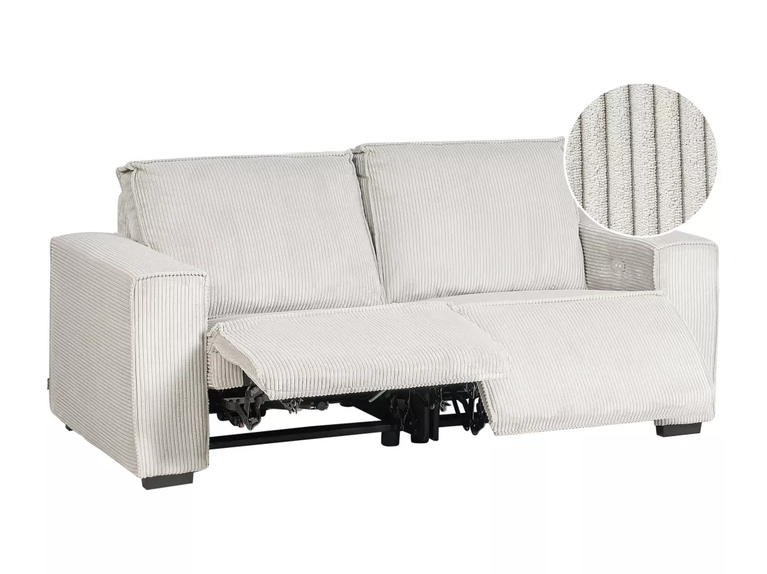 Canapé 3 places inclinable en velours côtelé blanc cassé NUKARI