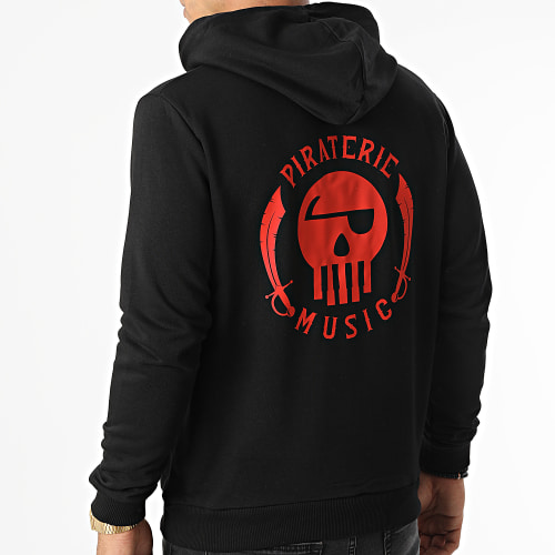Sweat Capuche Logo Chest And Back Noir Rouge