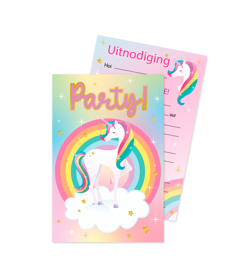 Unicorn Uitnodigingen Gekleurd 6st
