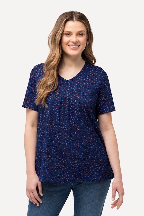 T-Shirt, Zierfalten, A-Linie, V-Ausschnitt, Halbarm