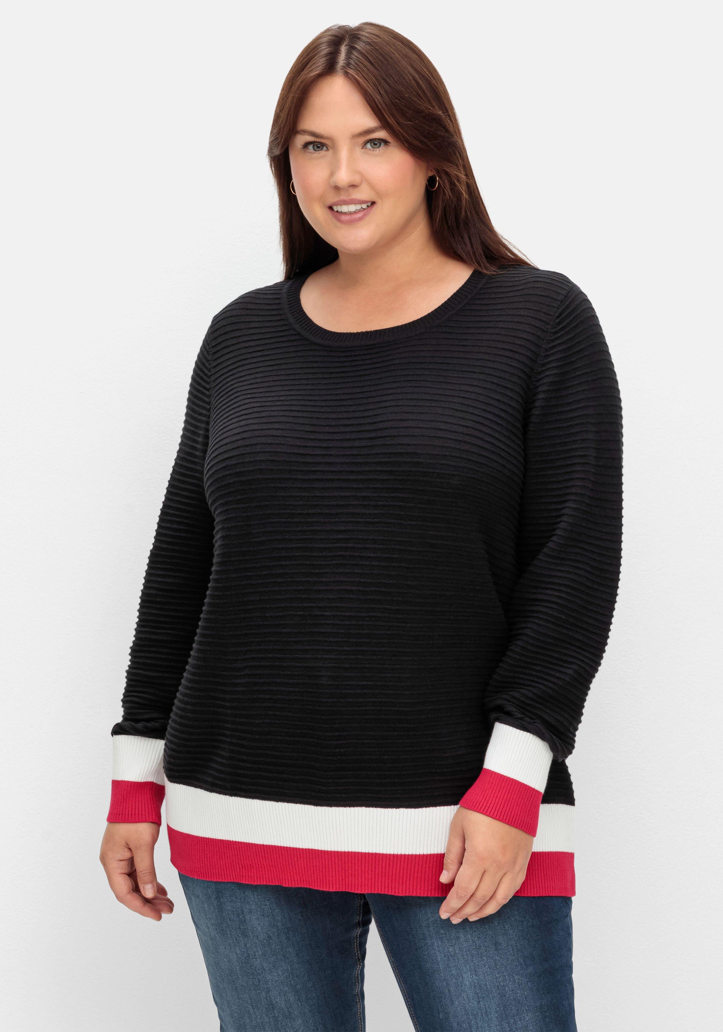 Pullover in Rippoptik, mit Ringelbündchen