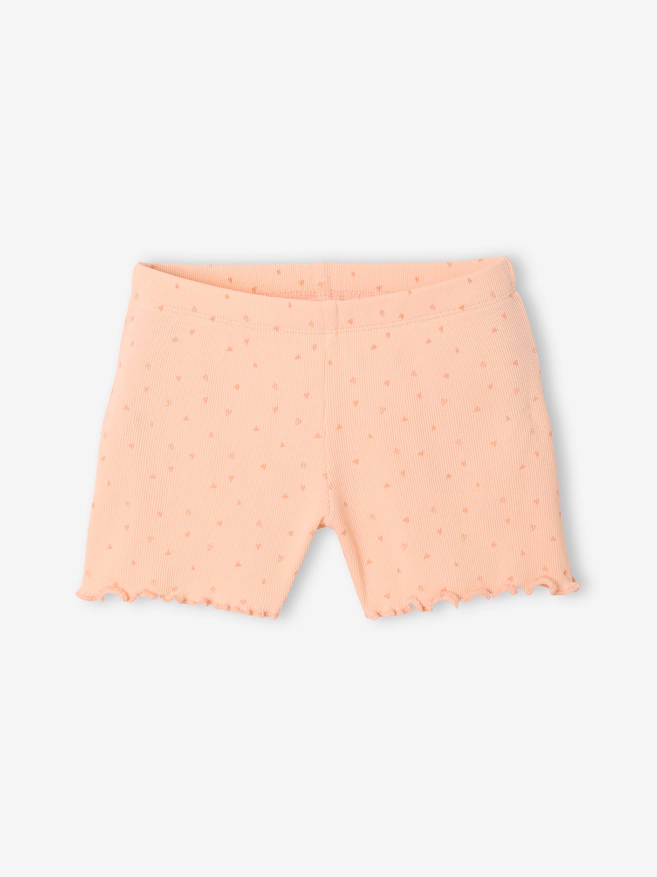 Conjunto de pijama rosa claro estampado com shorts e bolsa de malha canelada para meninas