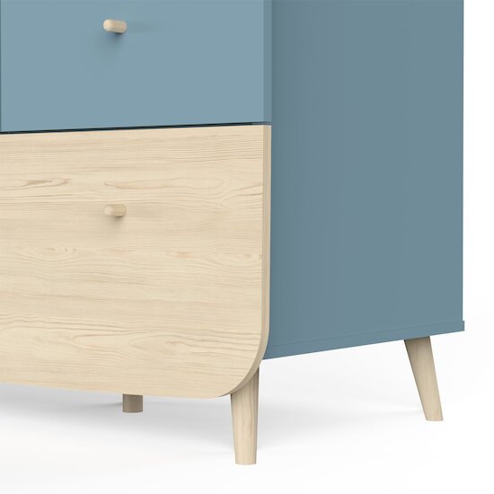 Firmiana Armoire 2 portes + 2 Tiroirs   Bleu Orage / Bois Naturel        de               CBA Meubles