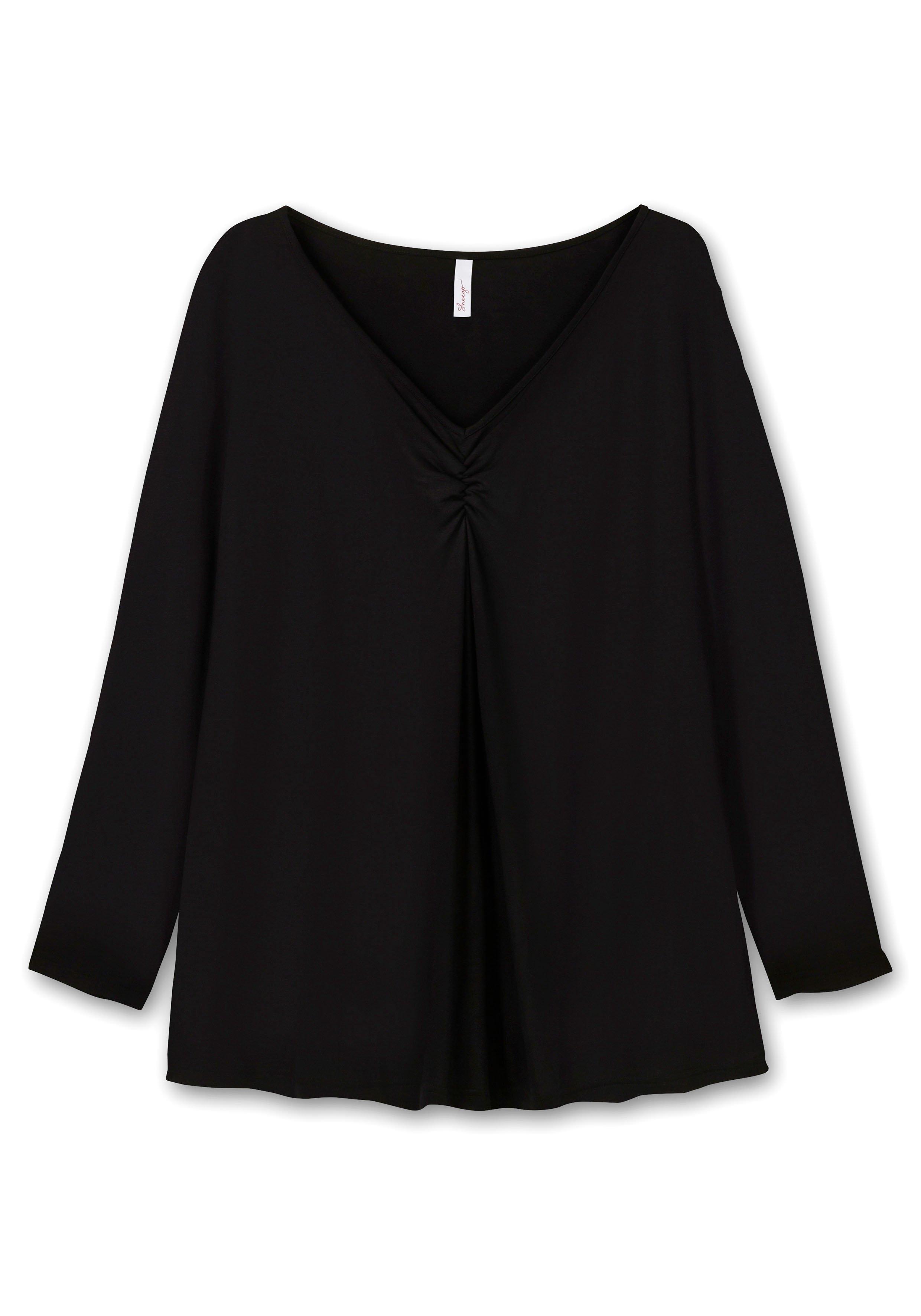 Langarmshirt mit V-Ausschnitt und Kellerfalte