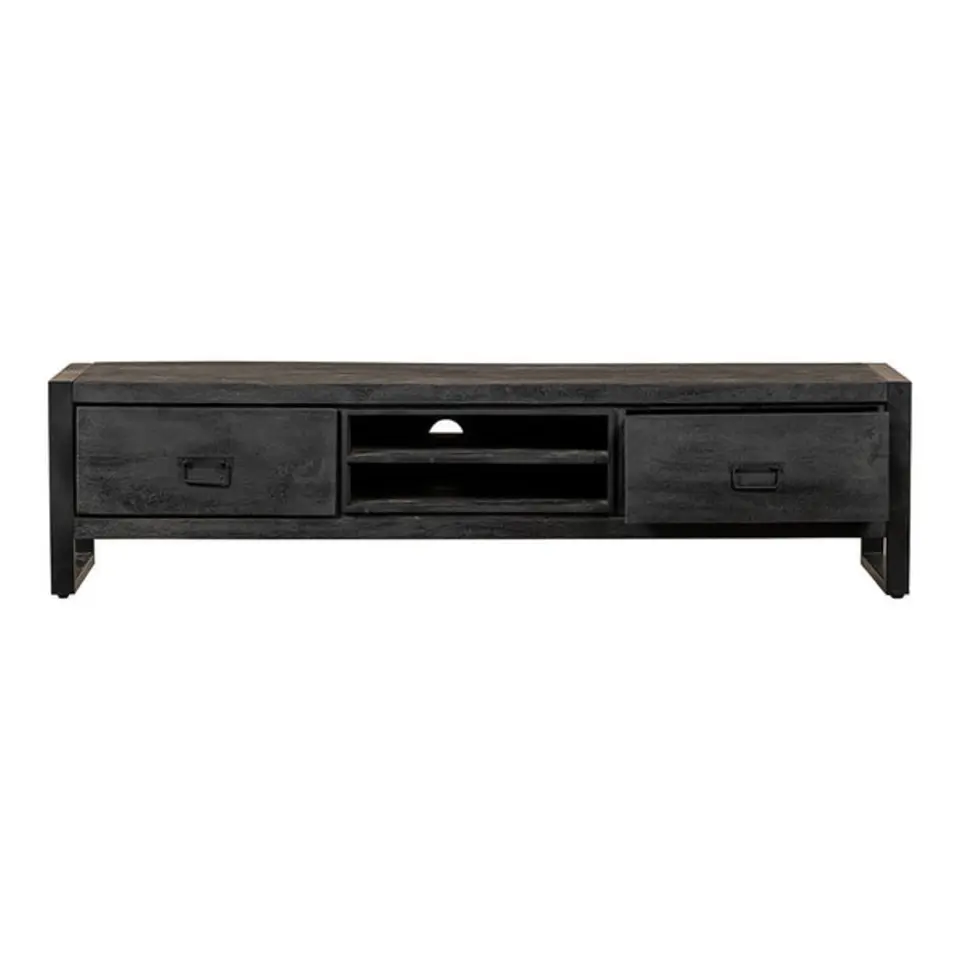 Mangohoutonline - TV Meubel Stockton Black 180cm Rechthoekig - Zwart - Mahom