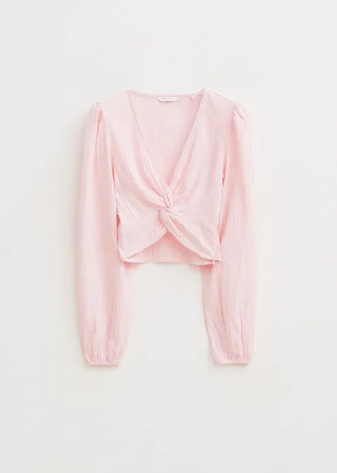 Geweven top met knoop roze (ROS.L)