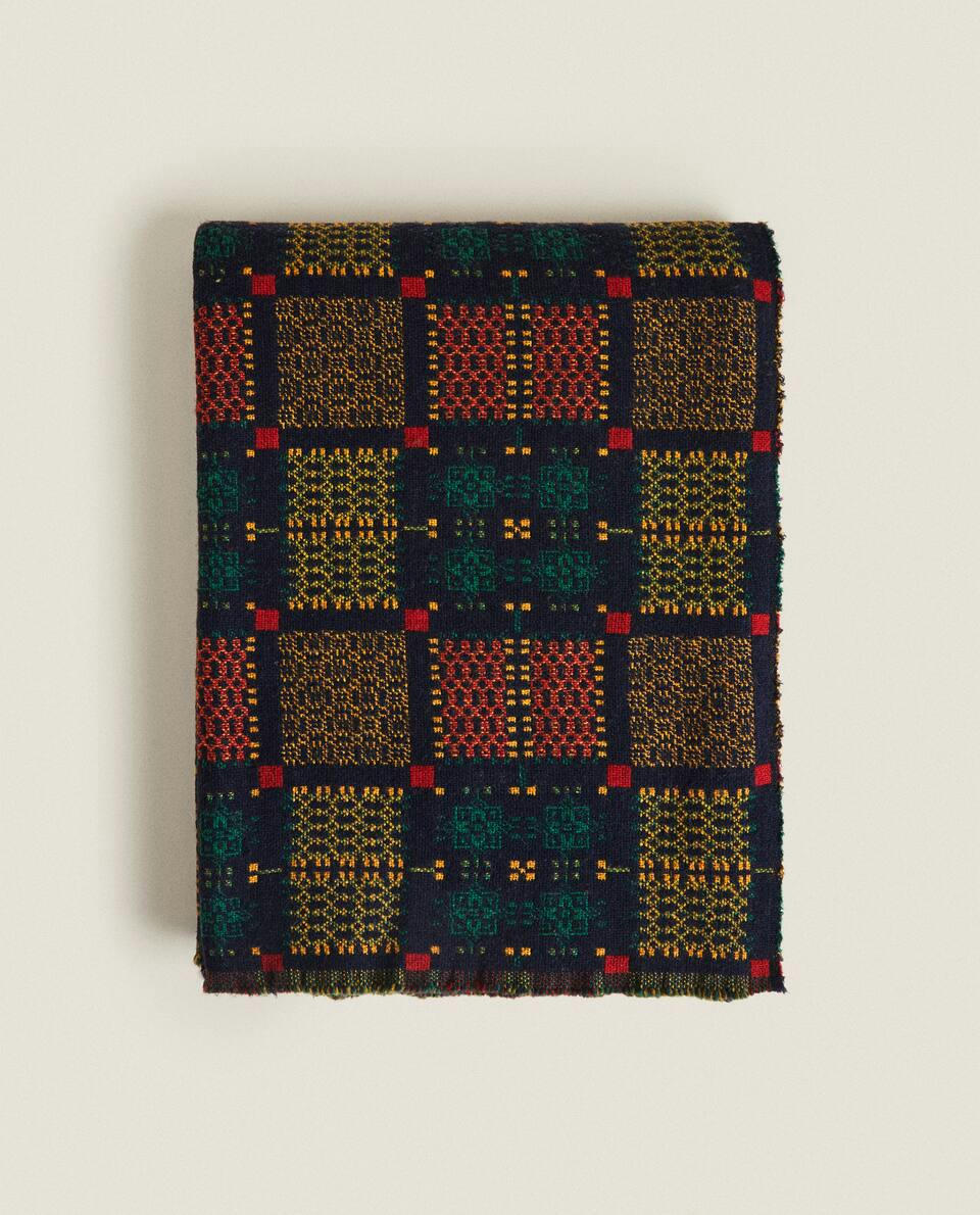 Manta de lã jacquard multicolorida para o Natal